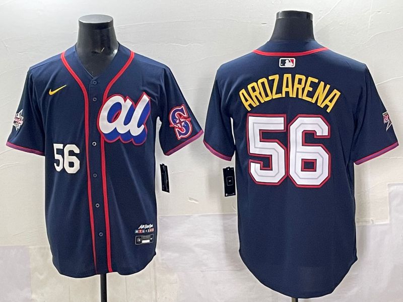 Men 2025 Seattle Mariners 56 Arozarena Drak Blue All star Nike MLB Jersey style 05